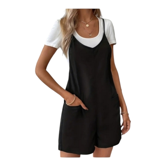 Solid Color Cami Overall Jumpsuit, Loose With Pockets - Picture 2 of 3